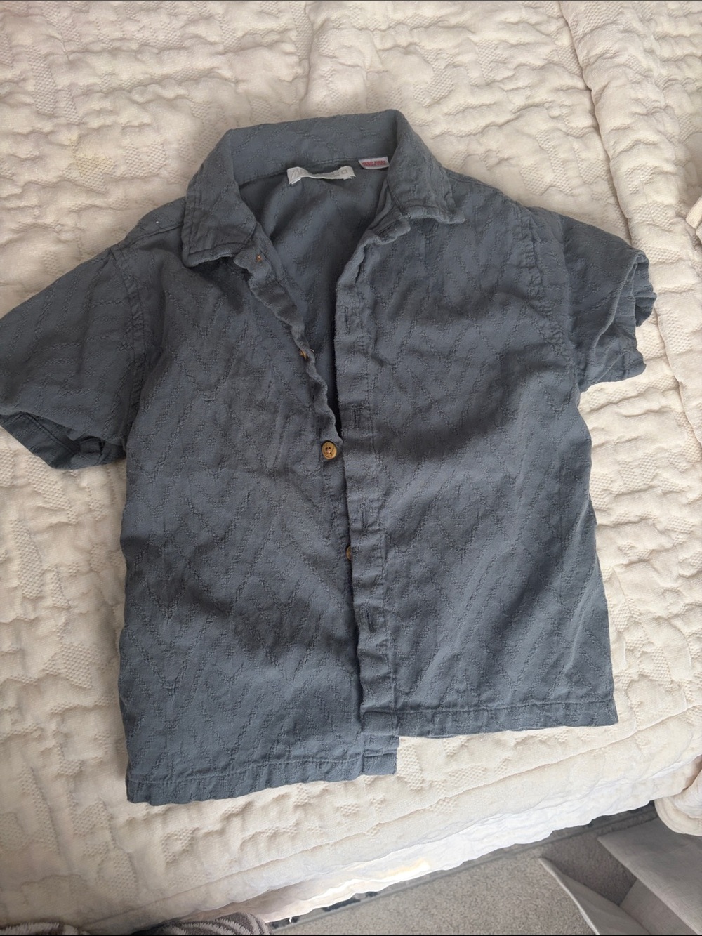 Zara Short-Sleeve Button-Down Shirt in Dusty Blue